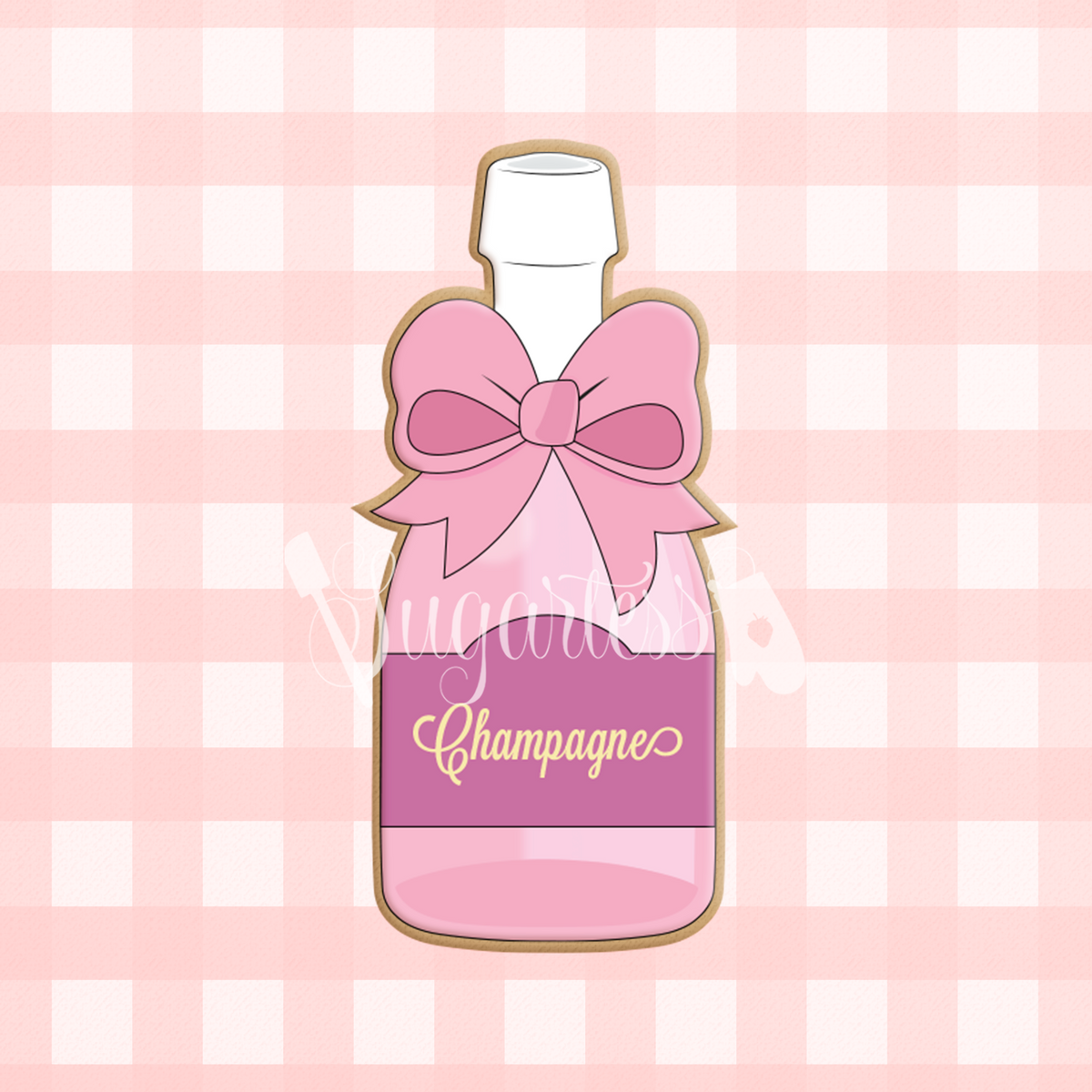 Champagne or Wine Bottle with Bow Cookie Cutter and Word Cookie Stencil