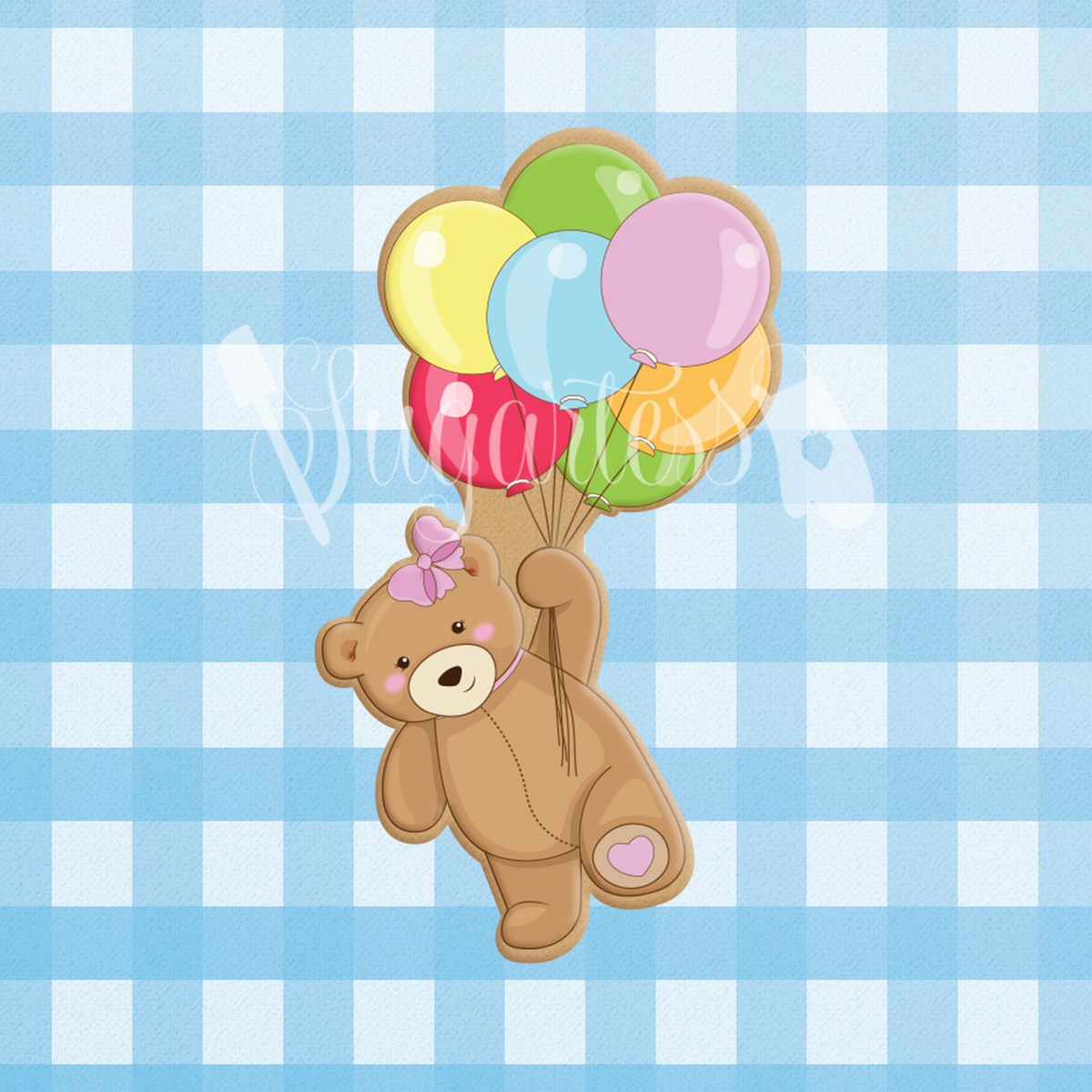 Flying teddy bear with balloons shop