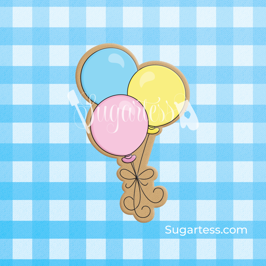 Sugartess custom cookie cutter in shape of a cluster or bunch of 3 balloons.