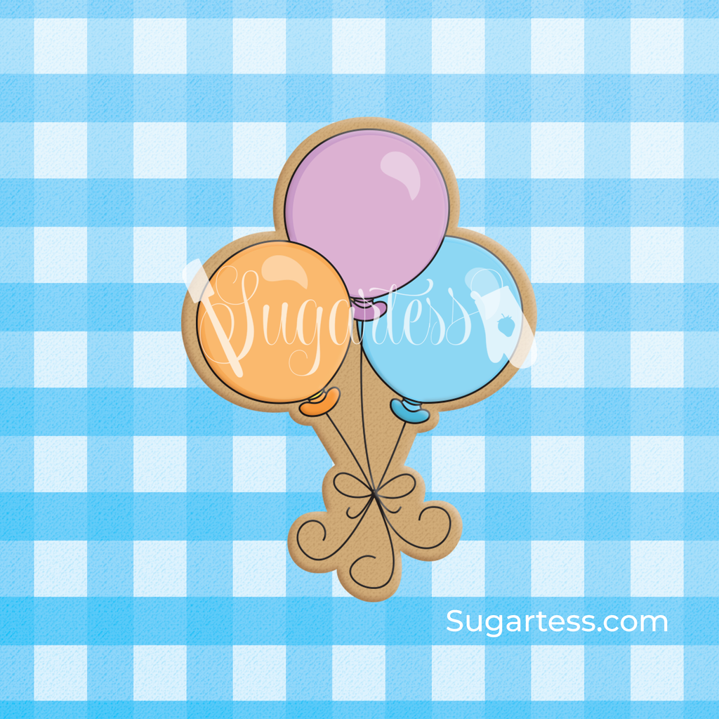 Sugartess custom cookie cutter in shape of a cluster or bunch of 3 balloons.