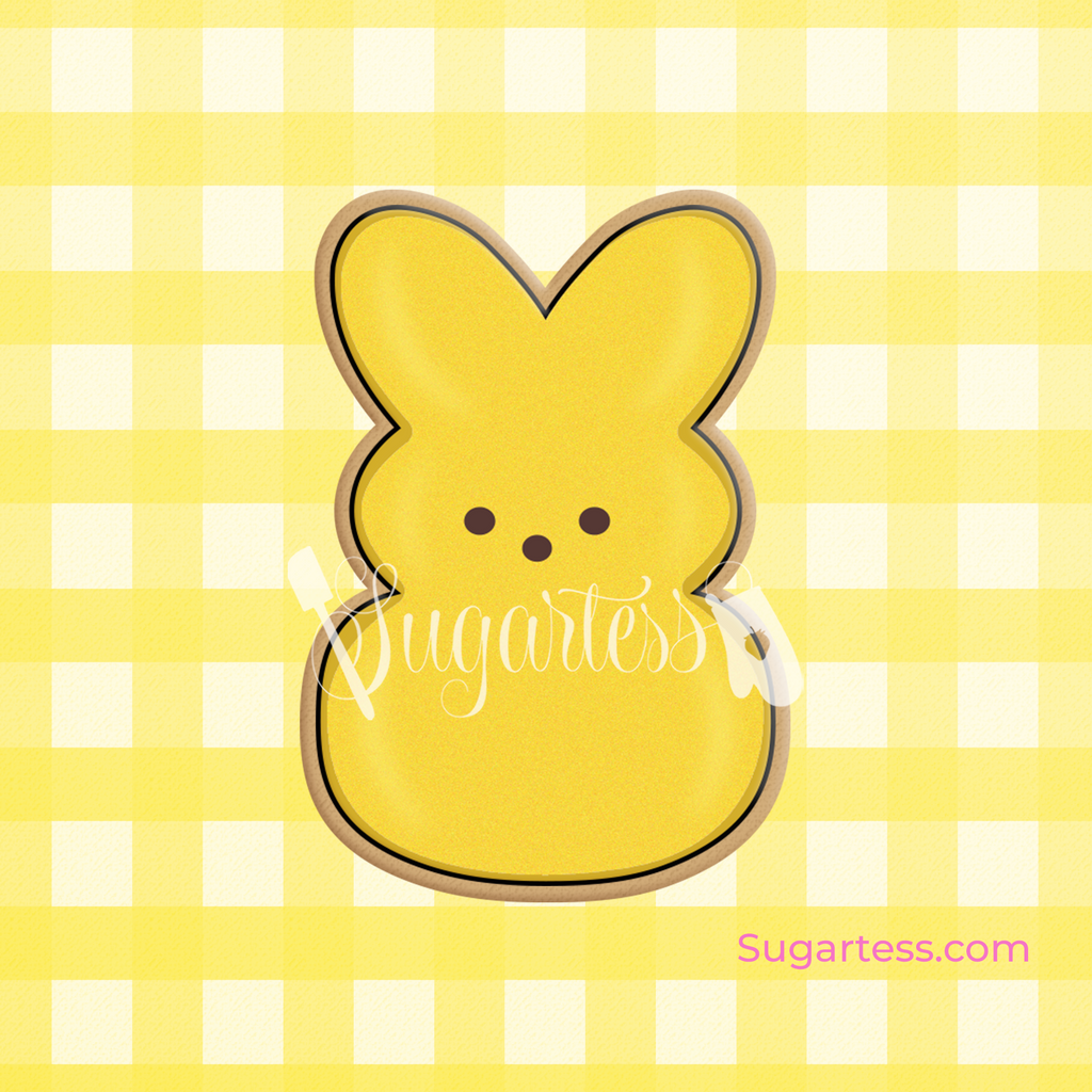 Sugartess custom cookie cutter in shape of a chubby yellow Easter bunny Peeps candy