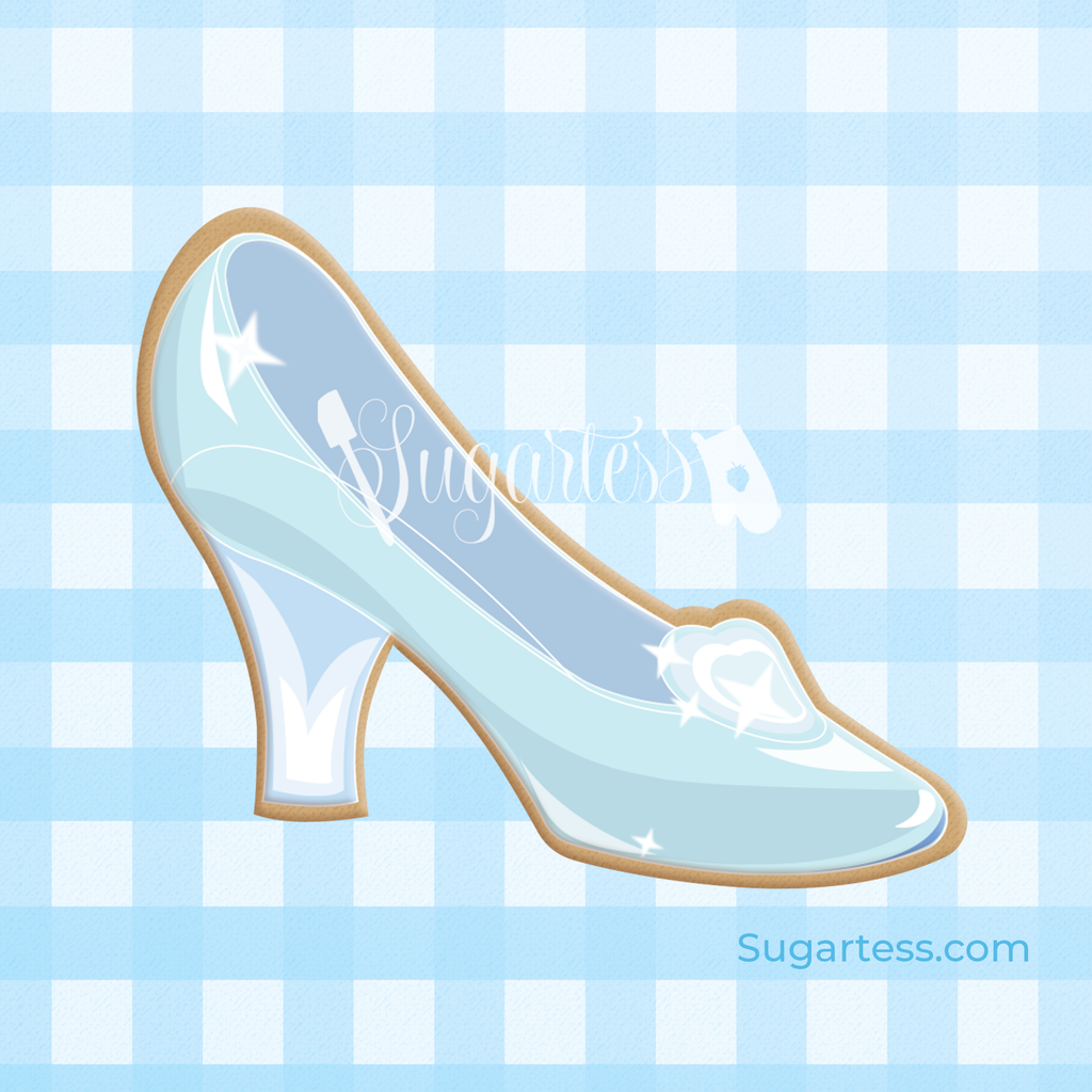 Sugartess custom cookie cutter in shape of princess Cinderella's glass shoe slipper.