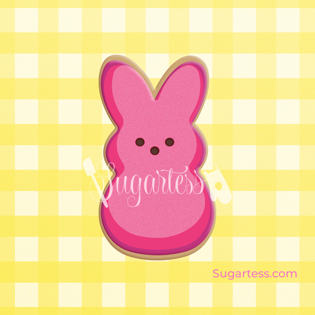 Sugartess custom cookie cutter in shape of an Easter pink Peeps bunny rabbit candy.