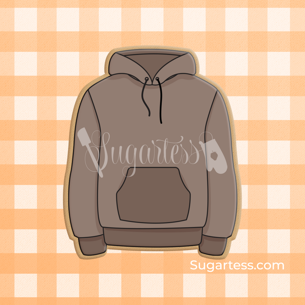 Sugartess custom cookie cutter in shape of a brown fall hoodie sweater for men.