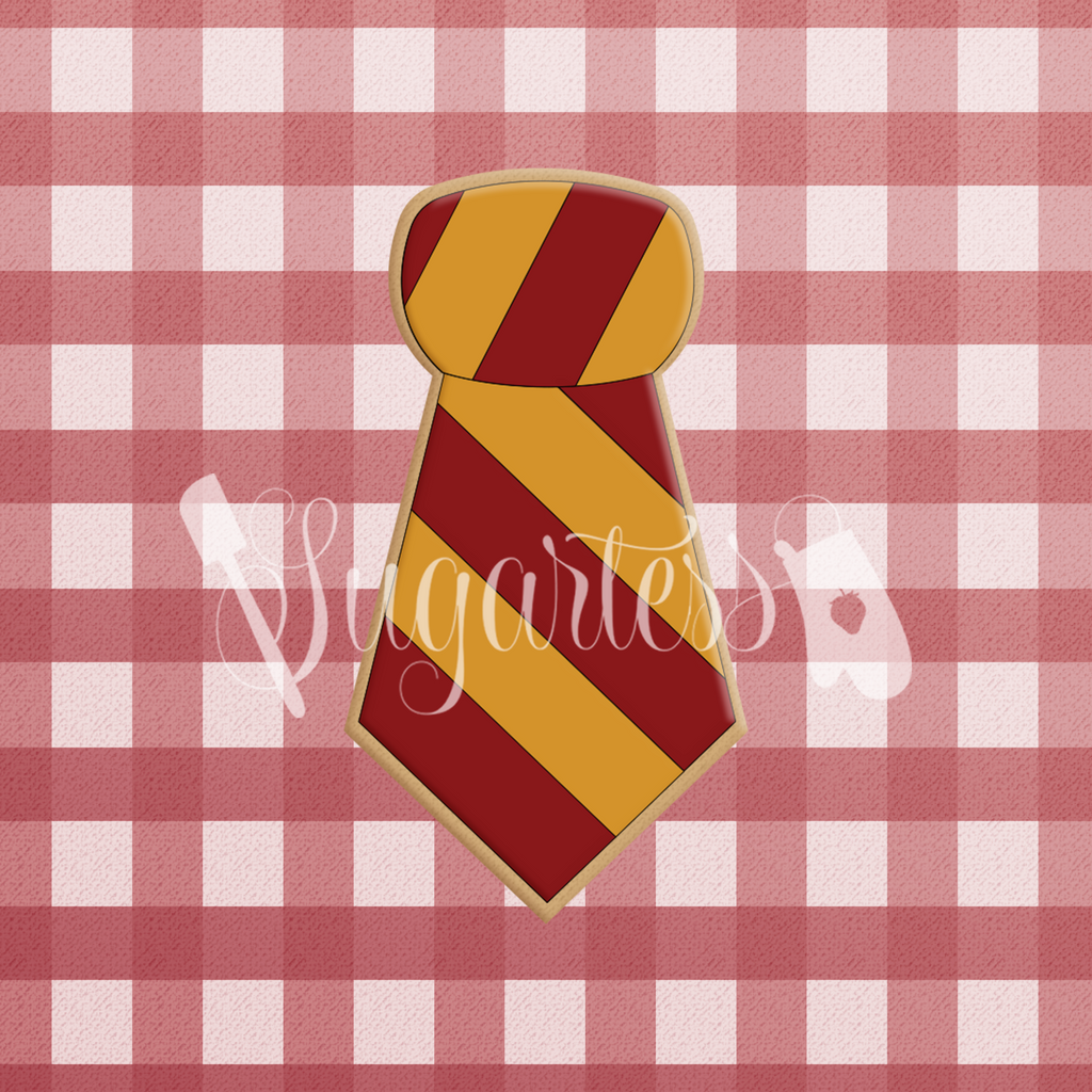 Sugartess custom cookie cutter in shape of wizard school uniform tie.