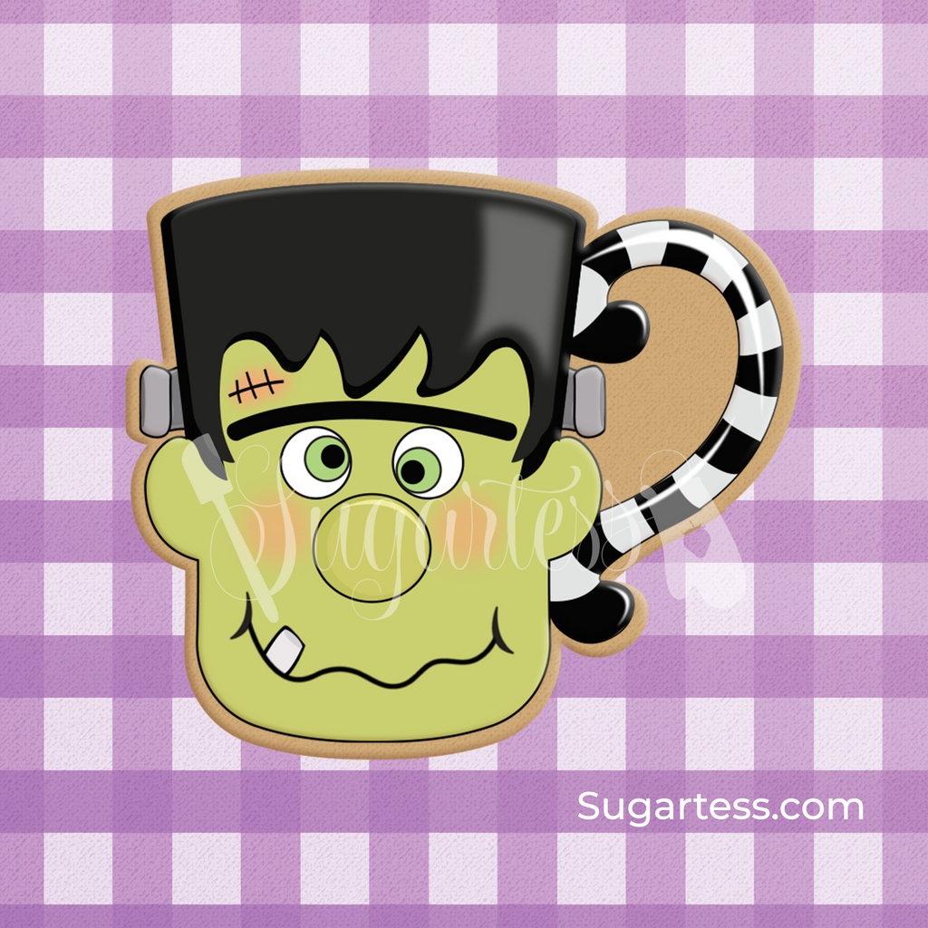 Sugartess custom cookie cutter in shape of a Halloween Frankenstein monster head mug