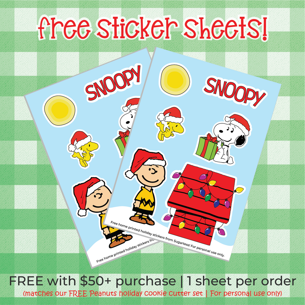 Sugartess holiday 2023 promo: Free Peanuts sticker sheet with purchase.