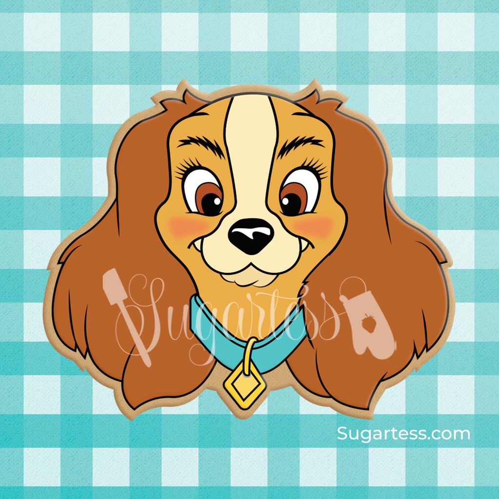 Sugartess custom cookie cutter in shape of Lady cocker spaniel dog character head.