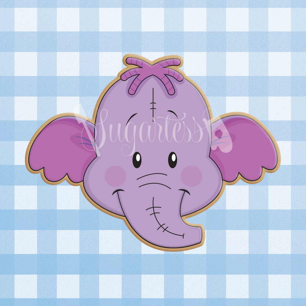 Sugartess custom cookie cutter in shape of the head of Lumpy the baby elephant cartoon character.
