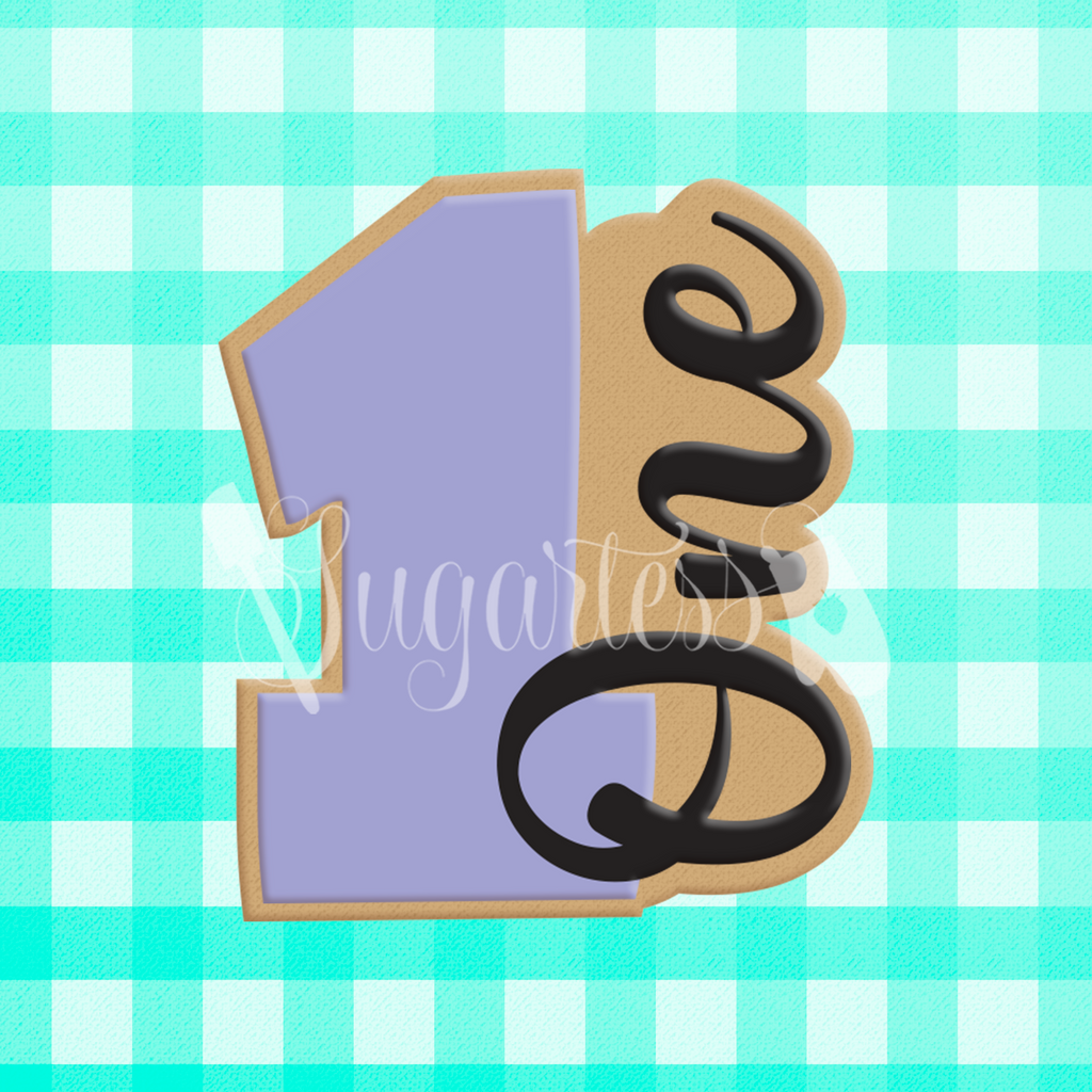 Sugartess custom cookie cutter in shape of Vertical Script One Lettered Number.