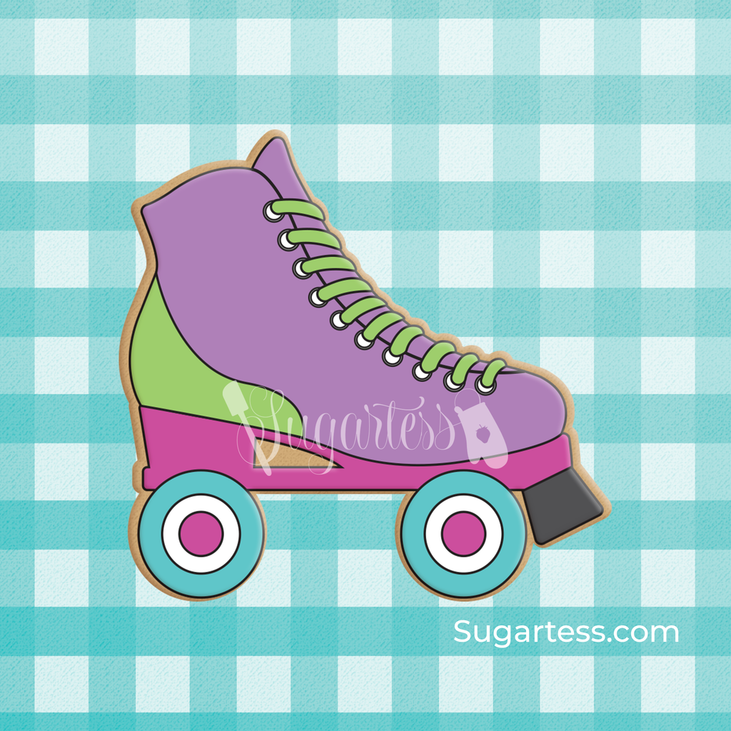 Sugartess custom cookie cutter in shape of a retro roller skate.