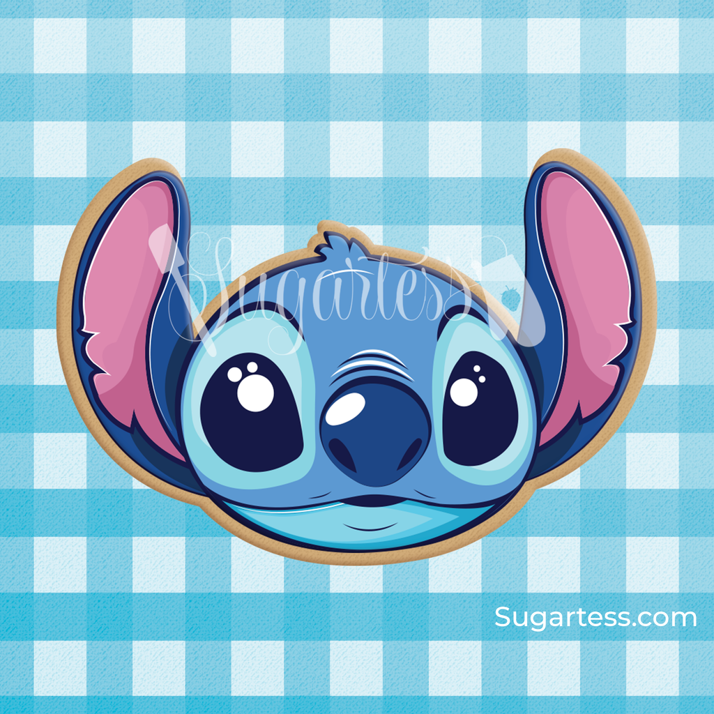 Sugartess custom cookie cutter in shape of Hawaiian alien Stitch character head.