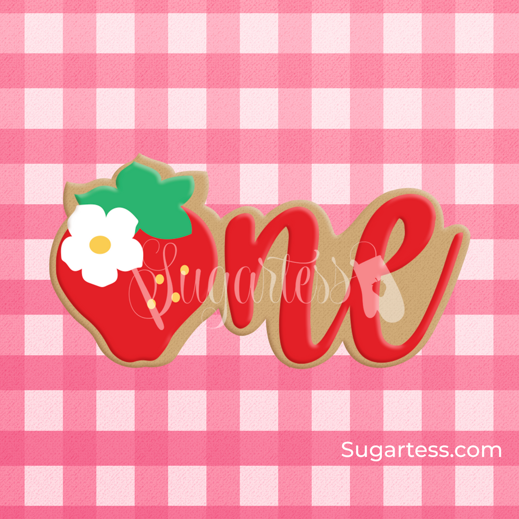 Sugartess custom baby cookie cutter in shape of Strawberry Number One Word Plaque