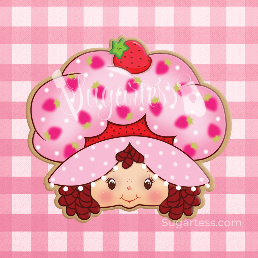 Sugartess custom cookie cutter in shape of Strawberry Shortcake girl's head.