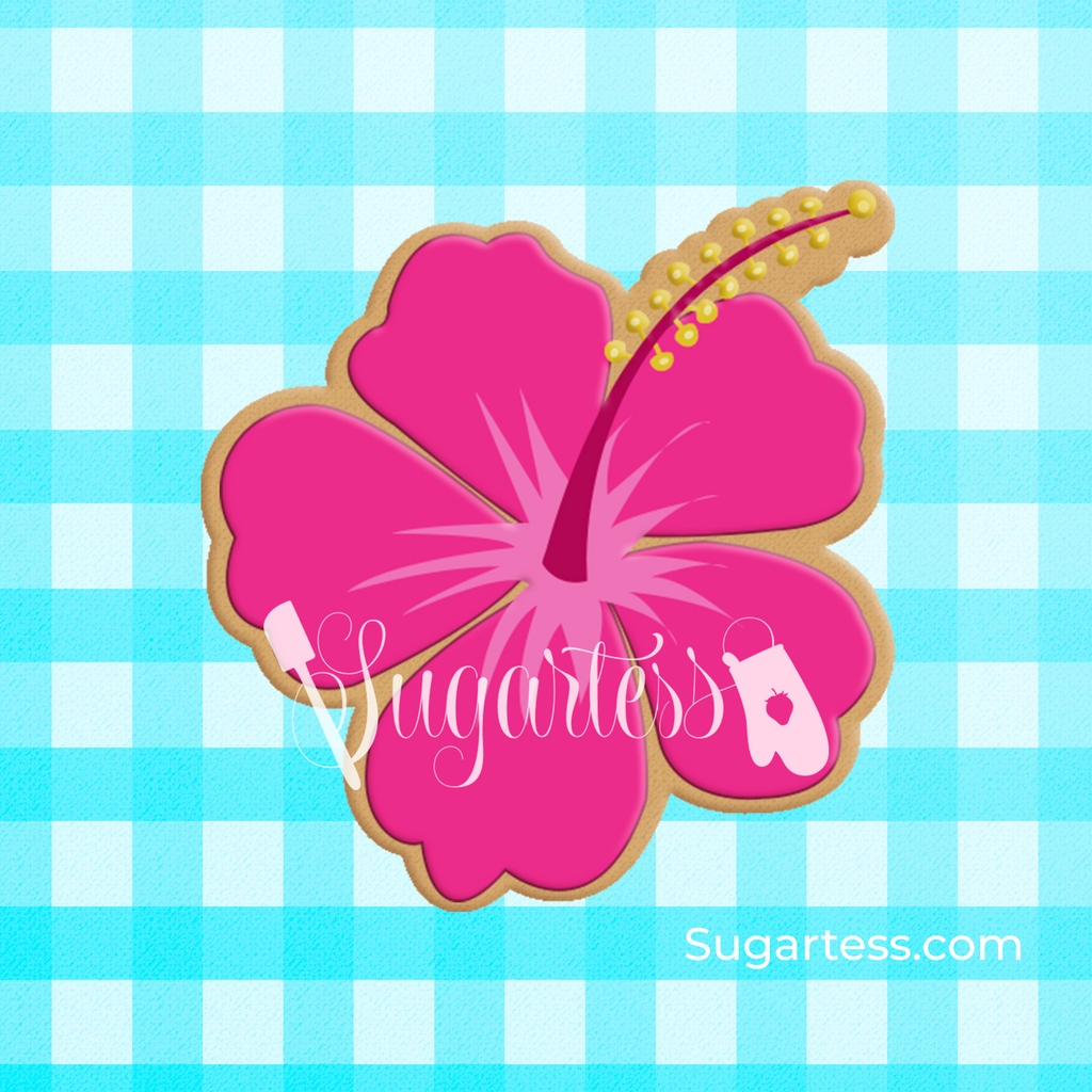 Sugartess custom cookie cutter in shape of simple tropical hibiscus flower.