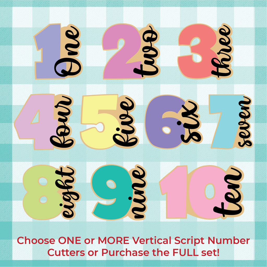 Sugartess custom cookie cutter set of 10 vertical lettered word numbers from 1 to 10.