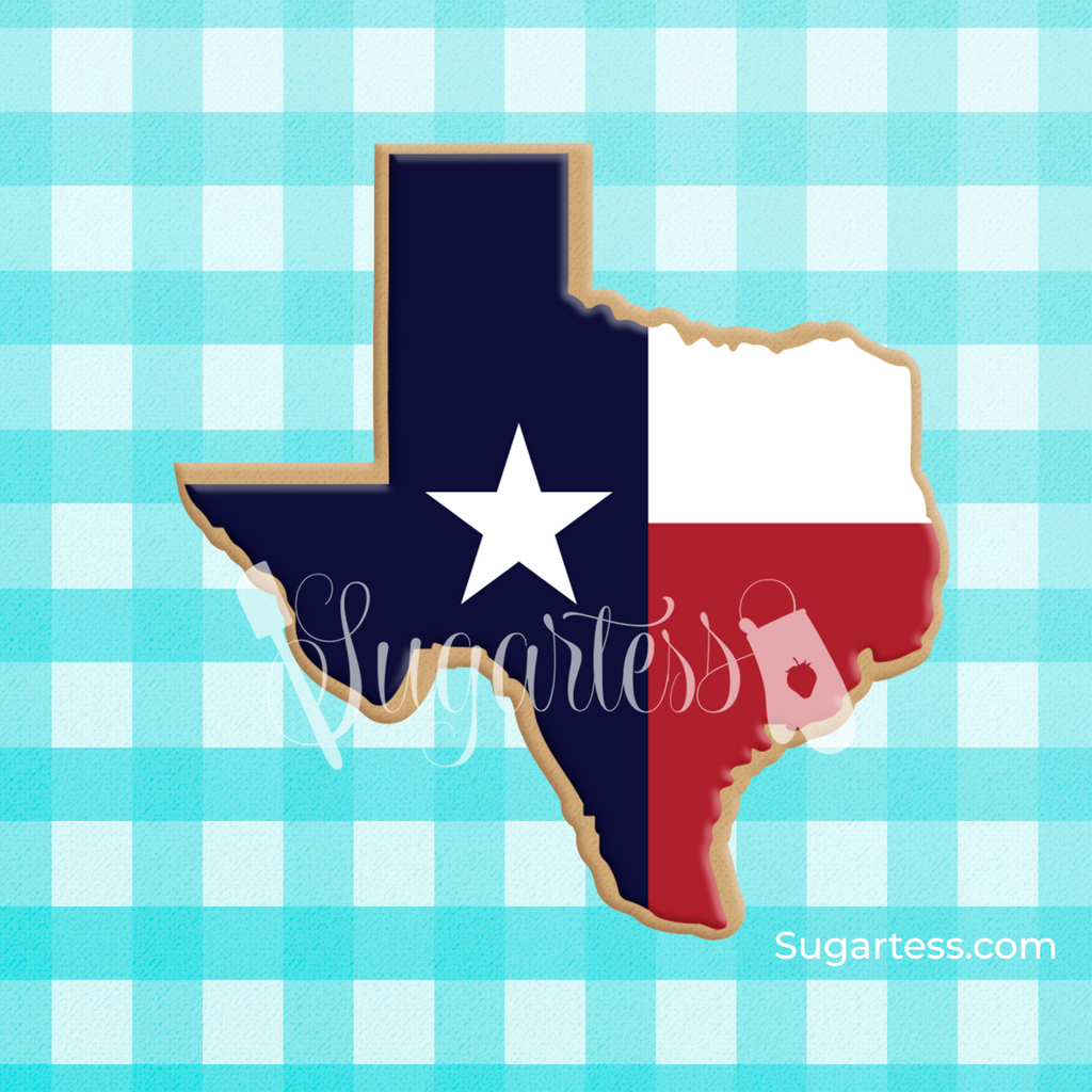 Sugartess custom cookie cutter in shape of the State of Texas.