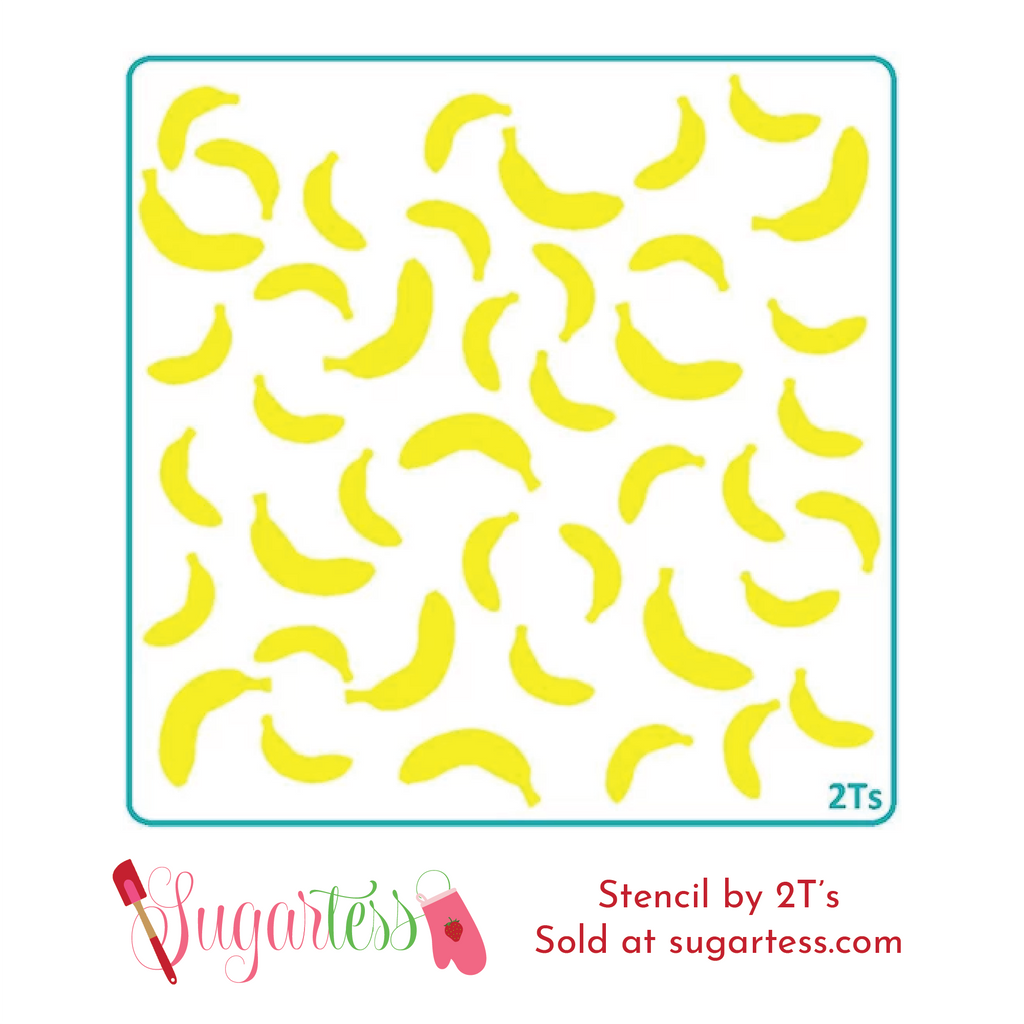 Cookie and cake decorating background stencil of banana fruits.