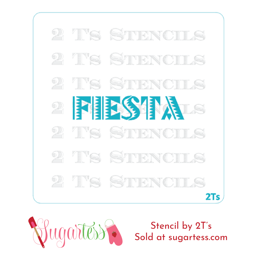 Cookie and cake decorating word or phrase stencil in Mexican traditional font: Fiesta