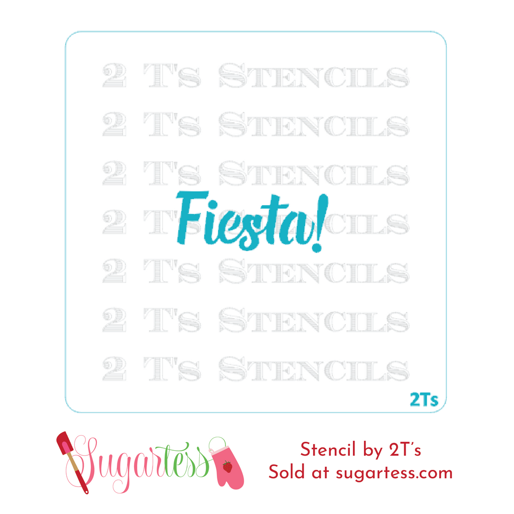 Cookie and cake decorating cursive word or phrase stencil: Fiesta!