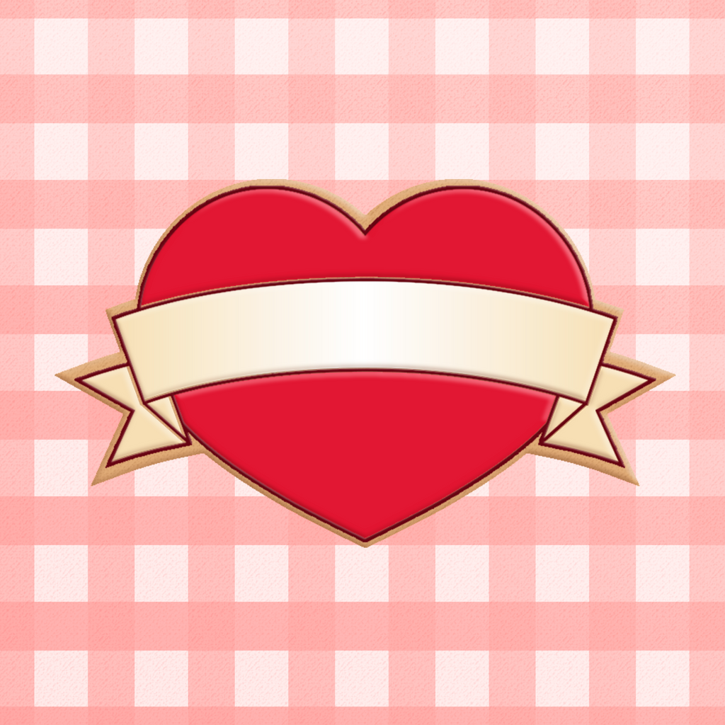Sugartess cookie cutter in shape of red bannered heart