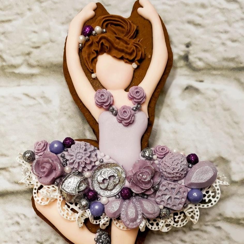 Sugartess custom cookie cutter in shape of ballerina. Design by cookie decorator Carmen Urbano.