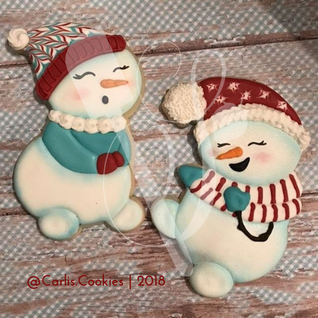 Sugartess decorated cookies with our singing and laughing snowmen cutter designs