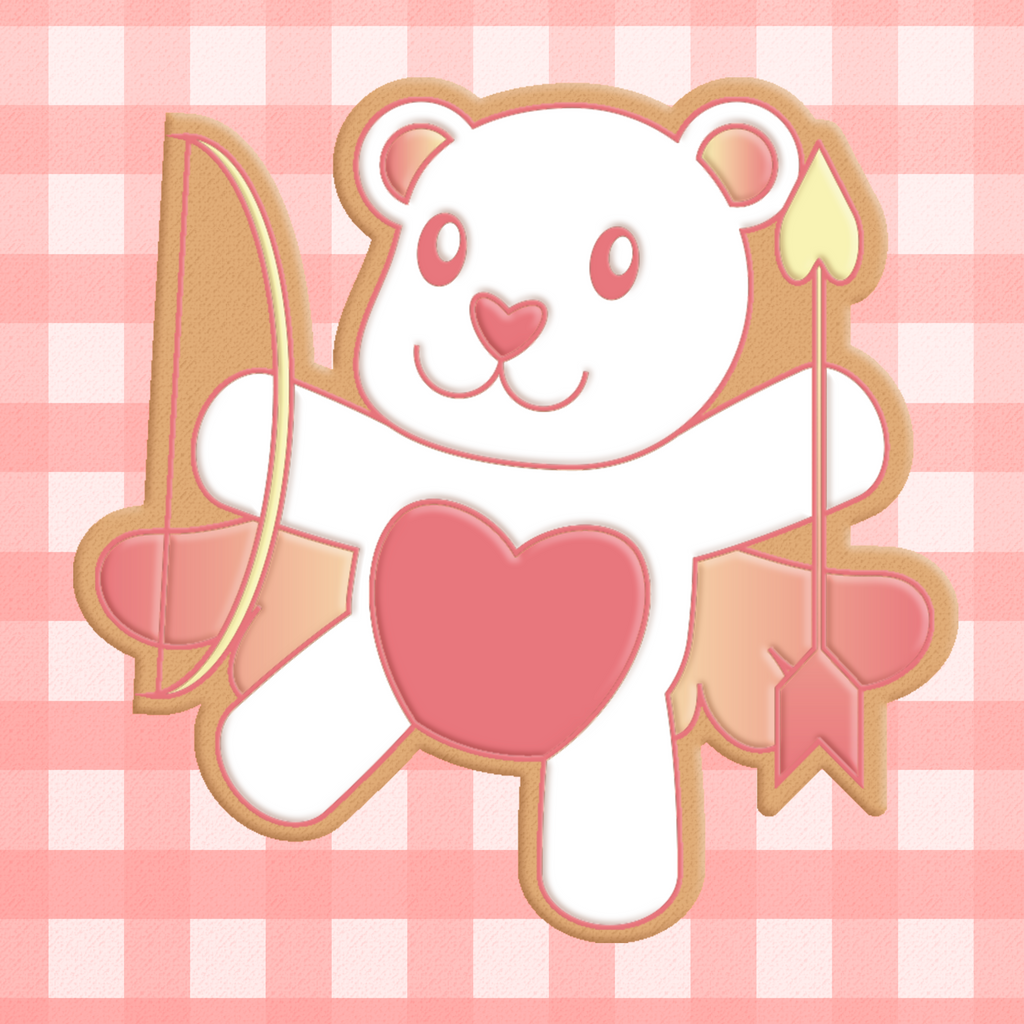 Sugartess cookie cutter in shape of chibi cupid bear.