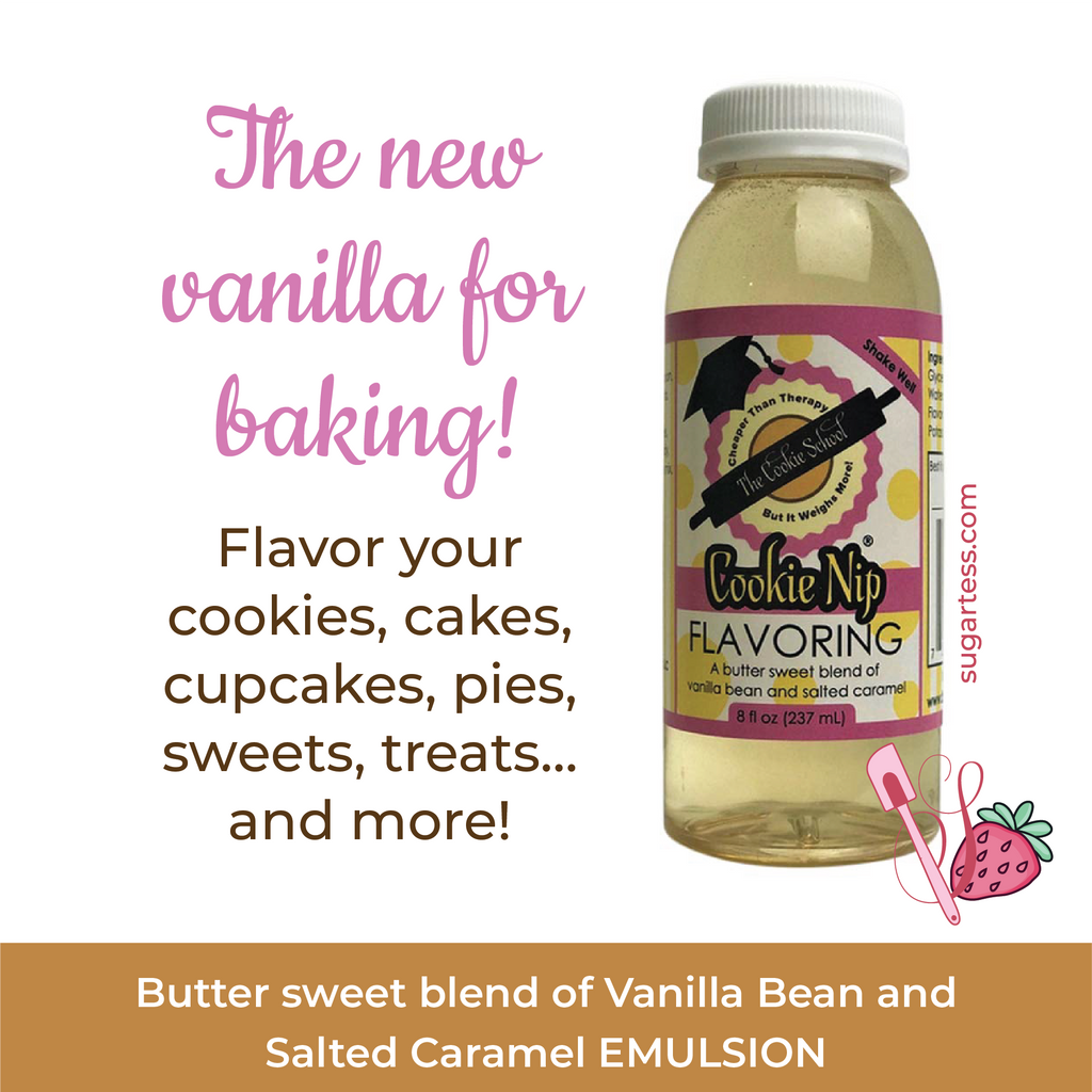 Cookie Nip butter sweet blend of vanilla bean and slated caramel flavoring in 8oz bottle.