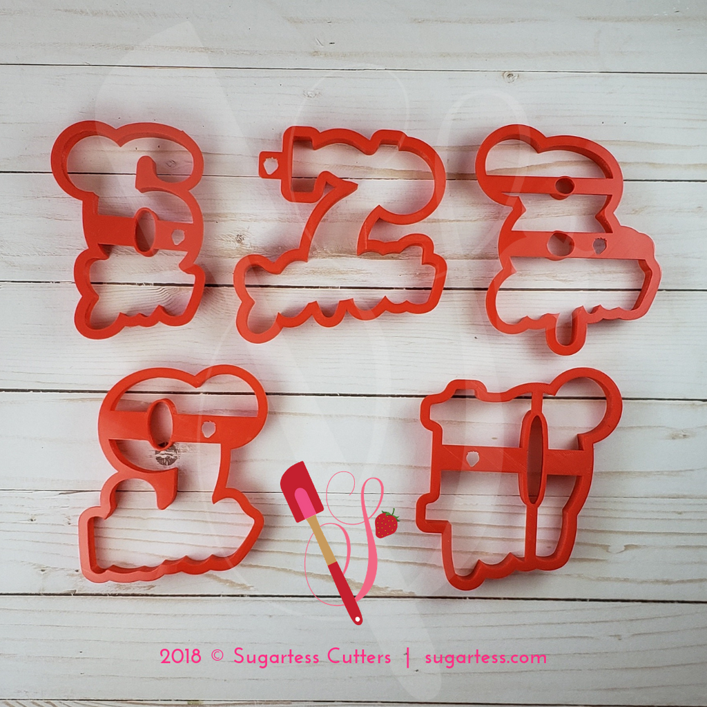 Sugartess cookie cutter in shape of   Convertible Word Numbers 6 to 10 - Half Set. 3D printed from biodegradable  PLA plastic in different sizes ranging from 2 to 6 inches.