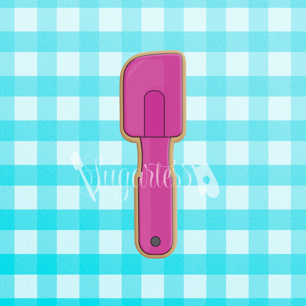 Sugartess custom cookie cutter in shape of a pink spatula.