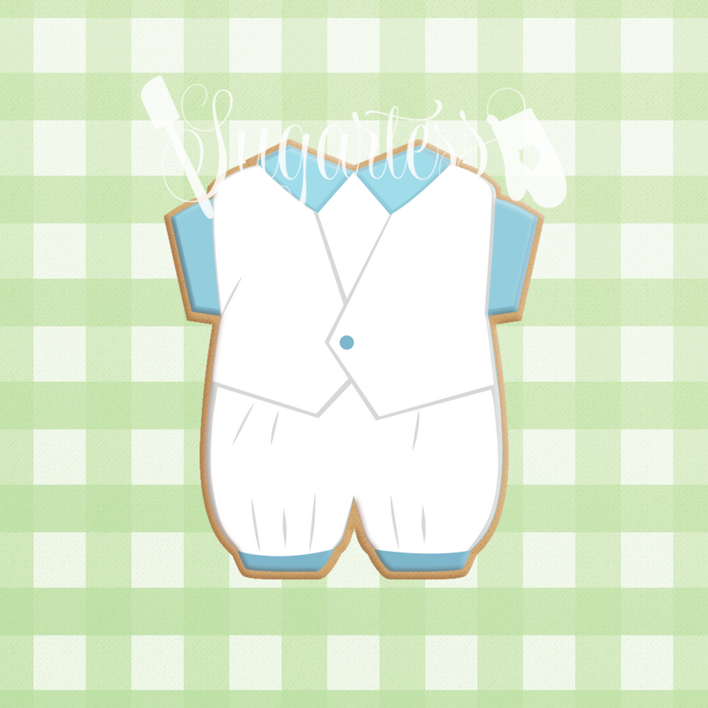 Sugartess custom cookie cutter in shape of Baby Boy Christening Romper with Vest Outfit