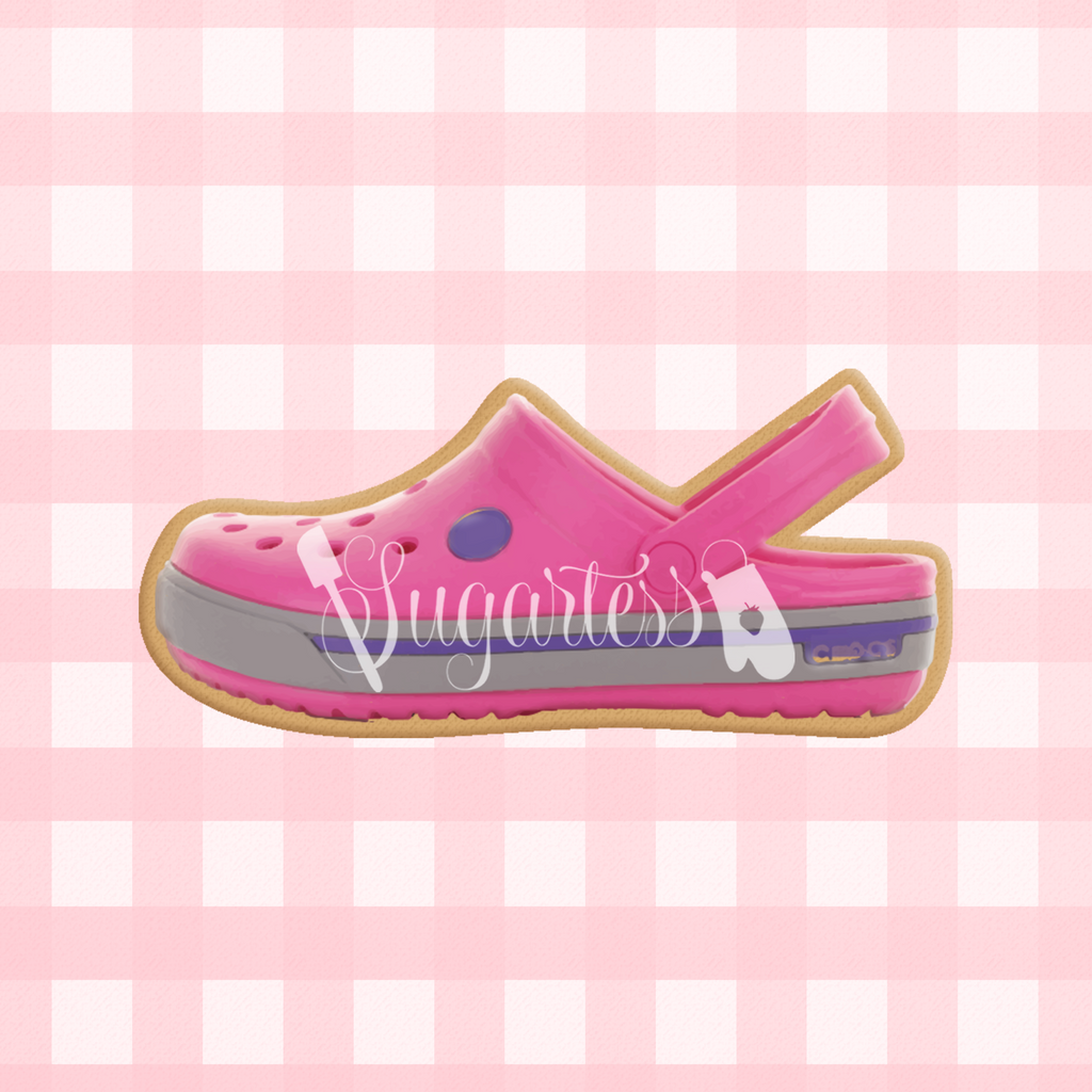 Sugartess custom cookie cutter in shape of toddler or kid Croc shoe.