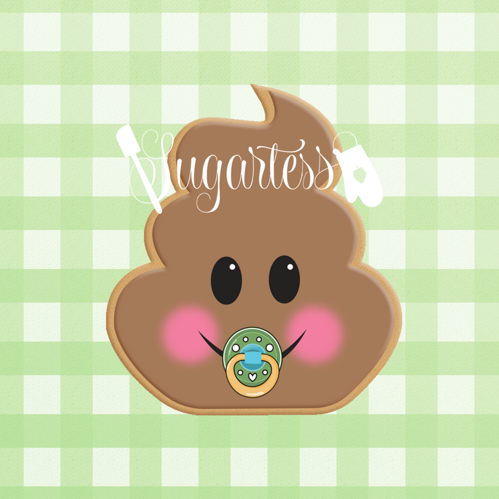 Sugartess custom cookie cutter in shape of baby poo emoji.