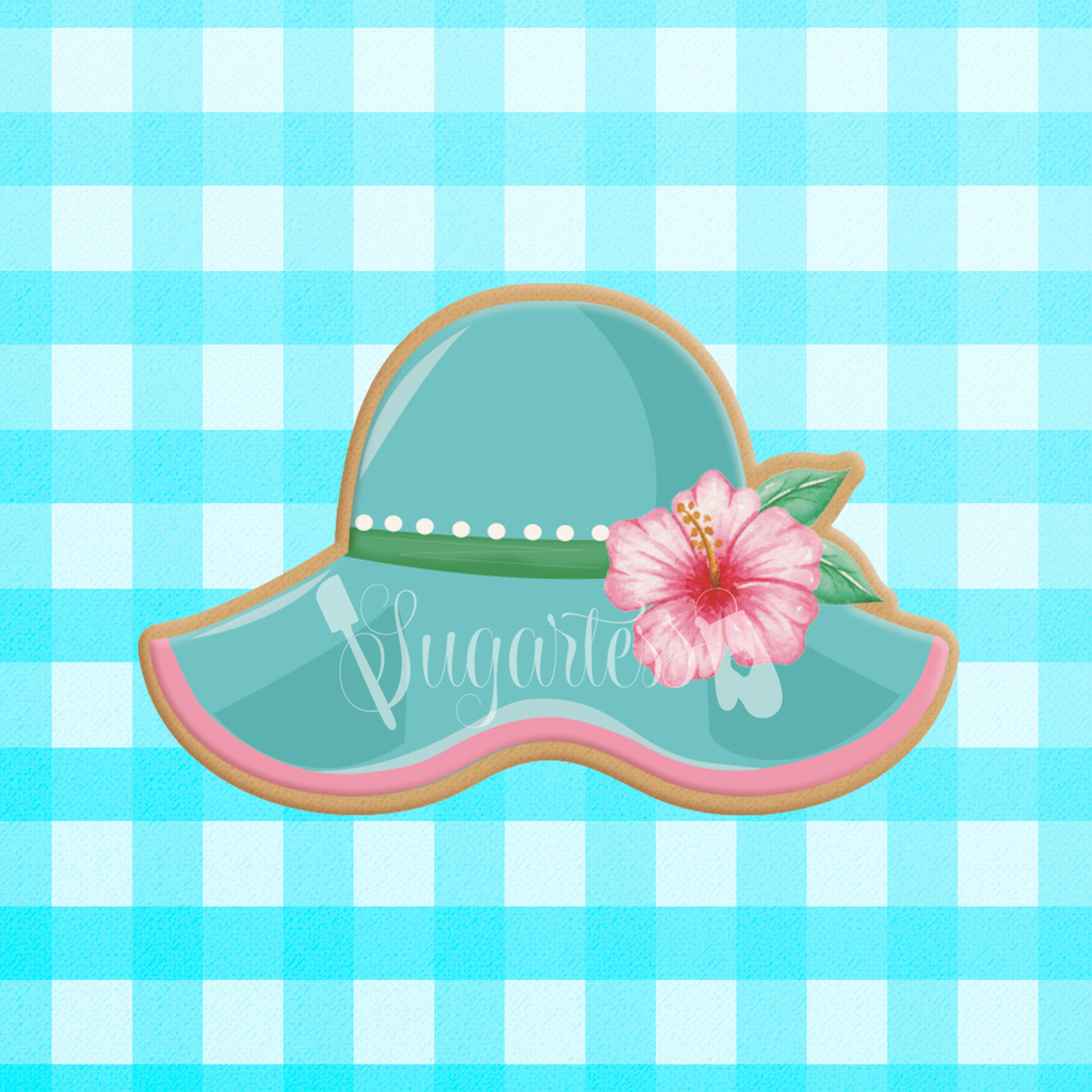 Sugartess custom cookie cutter in shape of summer beach hat.