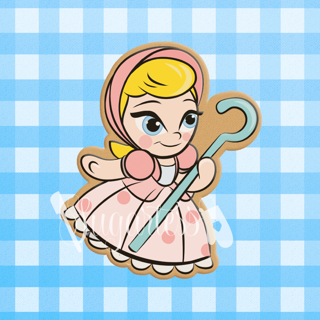 Sugartess custom cookie cutter in shape of toy traditional Bo Peep character 