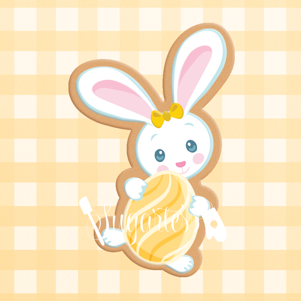 Sugartess cookie cutter in shape of     Cartoon Easter Bunny 2. 3D printed from biodegradable  PLA plastic in diferent sizes ranging from 2 to 6 inches.