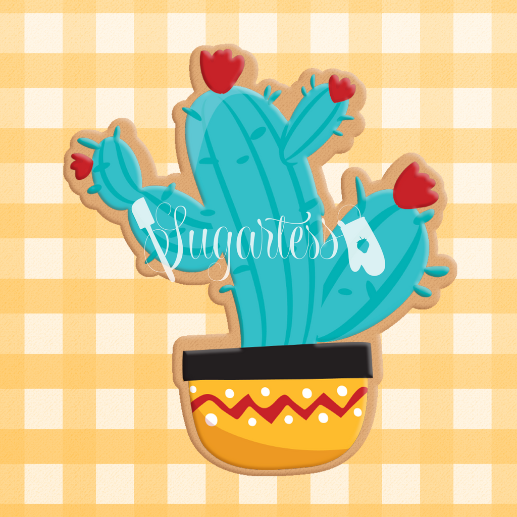 Sugartess custom cookie cutter in shape of Mexican cactus in pot #1.