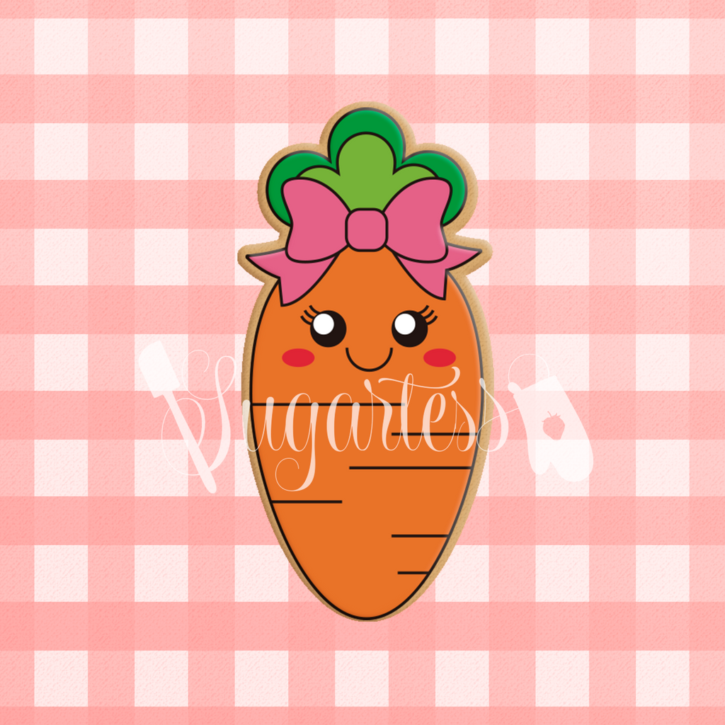 Sugartess custom cookie cutter in shape of kawaii cute girl carrot.