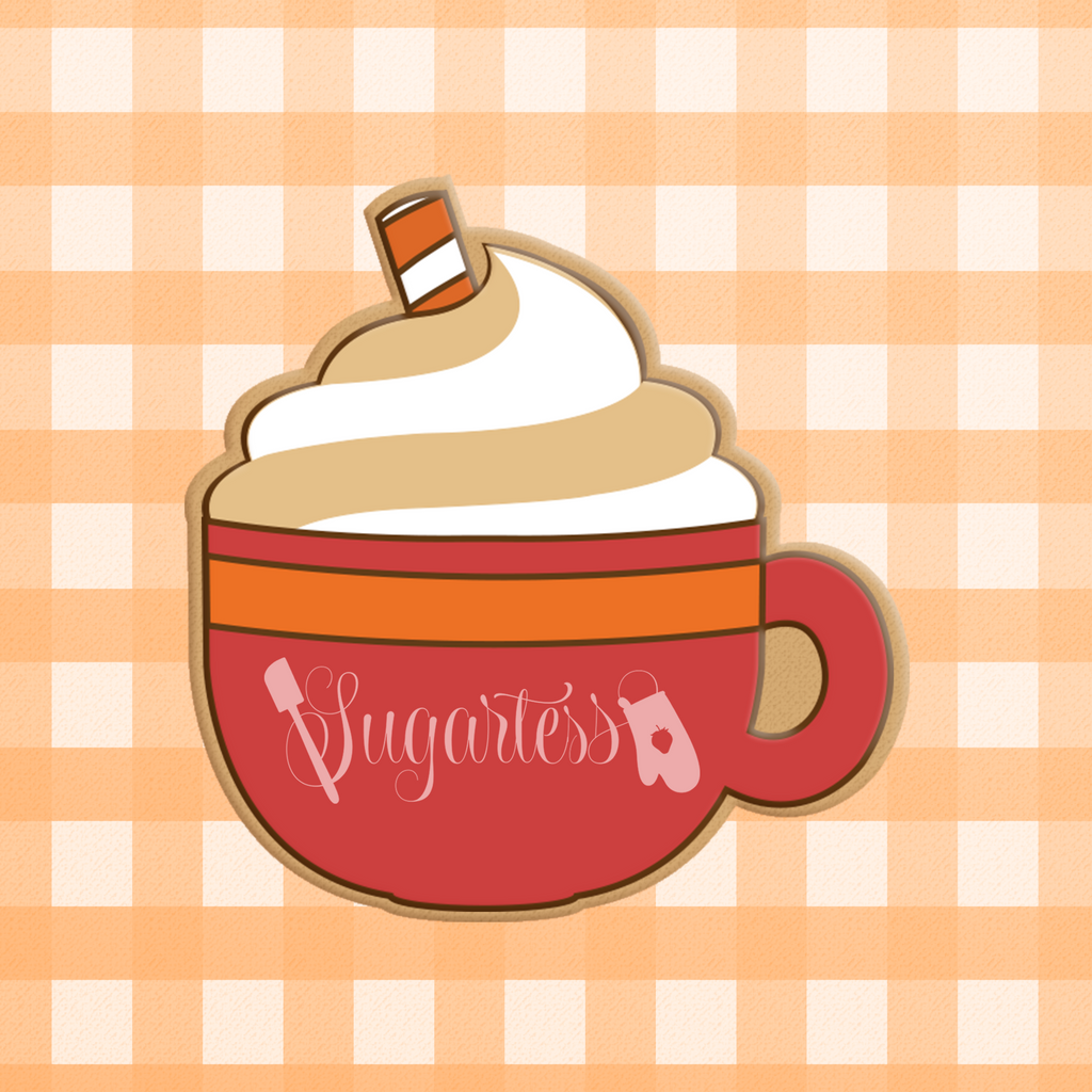 Sugartess custom cookie cutter in shape of Chubby Pumpkin Spice or Latte Cup.