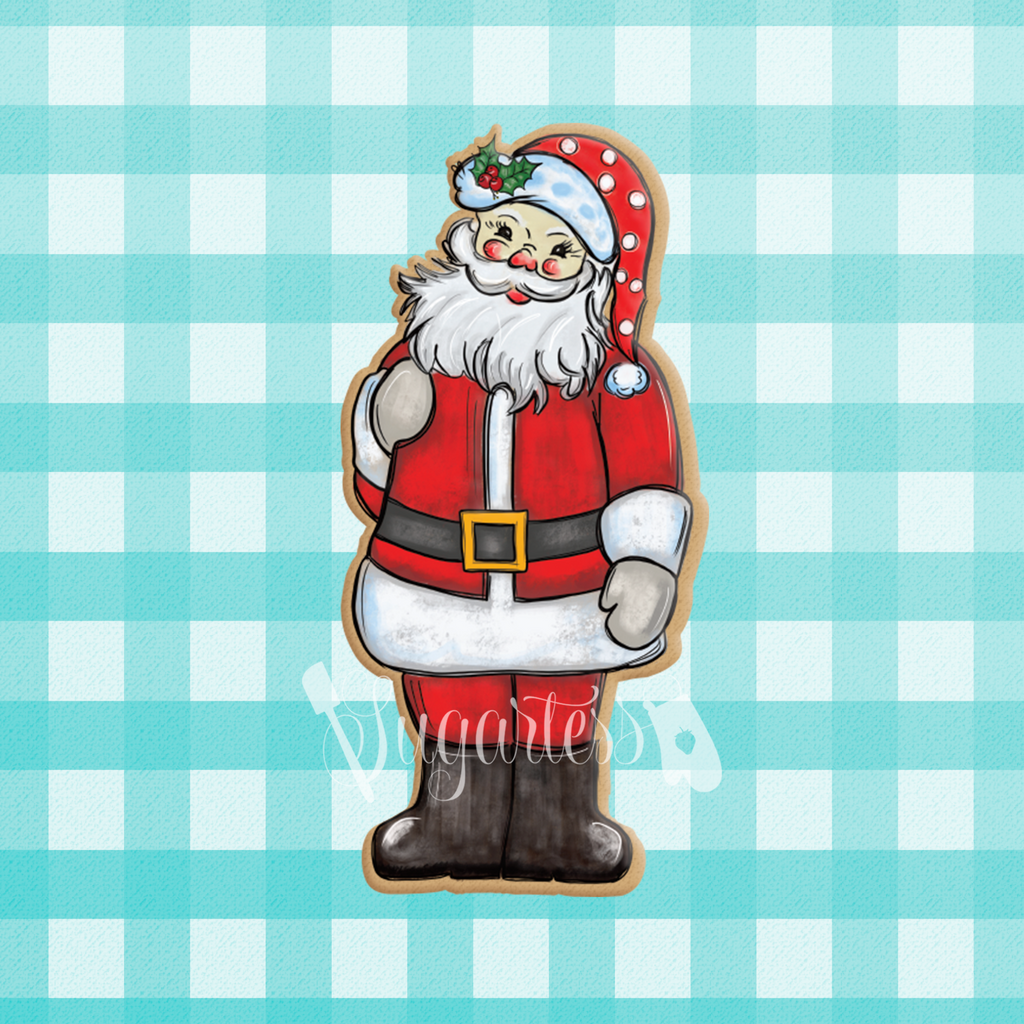 Sugartess custom Christmas cutter in shape of a standing Santa Claus.