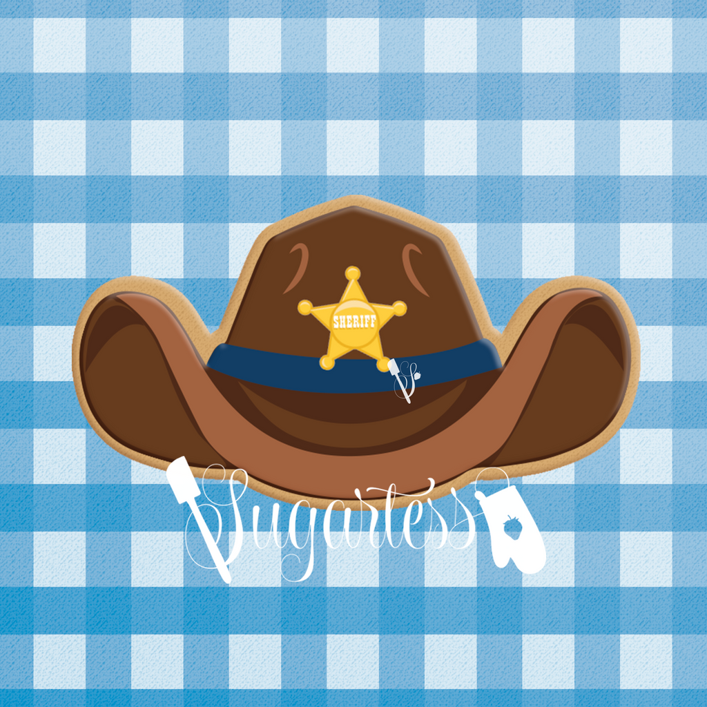 Sugartess custom cookie cutter in shape of a cowgirl cowboy hat