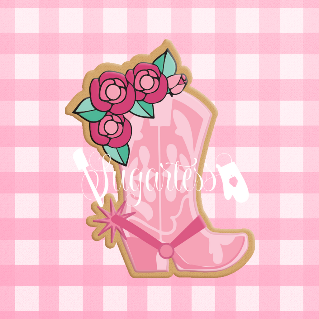 Sugartess custom cookie cutter in shape of a cowgirl floral boot