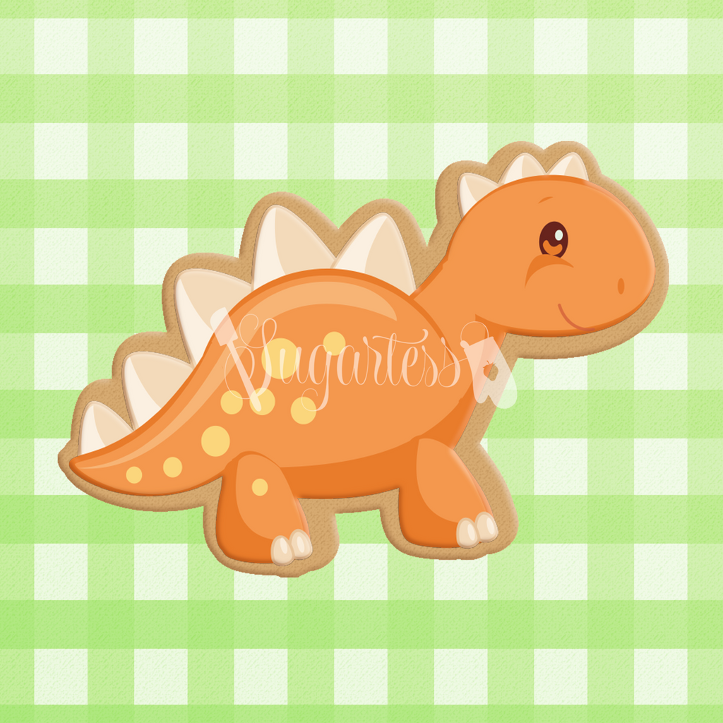 Sugartess custom cookie cutter in shape of a cartoon ankylosaurus  dinosaur.