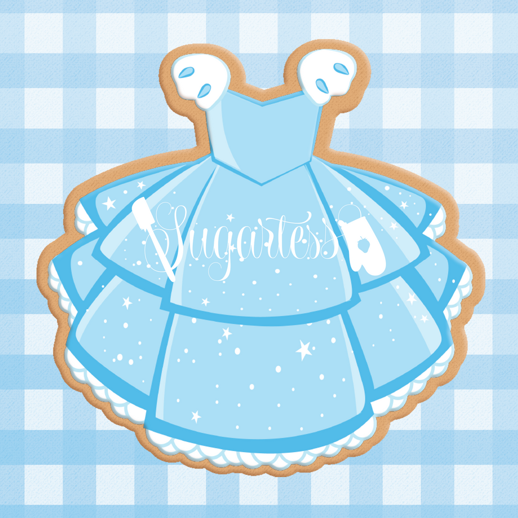 Sugartess cookie cutter in shape of Dress Princess Cinderella. 3D printed from biodegradable  PLA plastic in diferent sizes ranging from 2 to 6 inches.