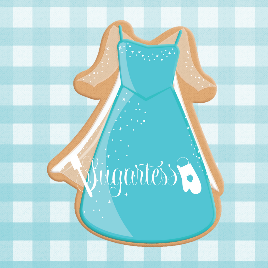 Sugartess cookie cutter in shape of Dress Winter Princess. 3D printed from biodegradable  PLA plastic in diferent sizes ranging from 2 to 6 inches.