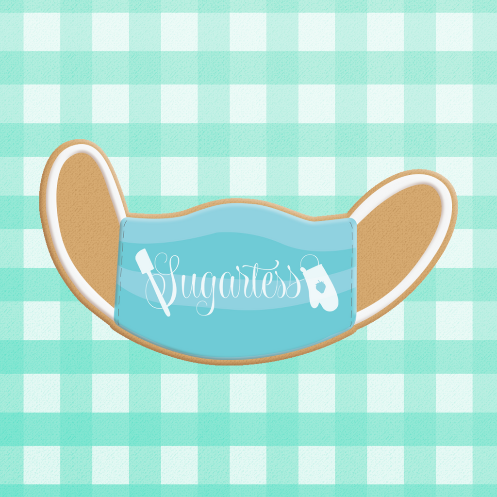 Sugartess custom cookie cutters in shape of surgical 3-ply face mask.