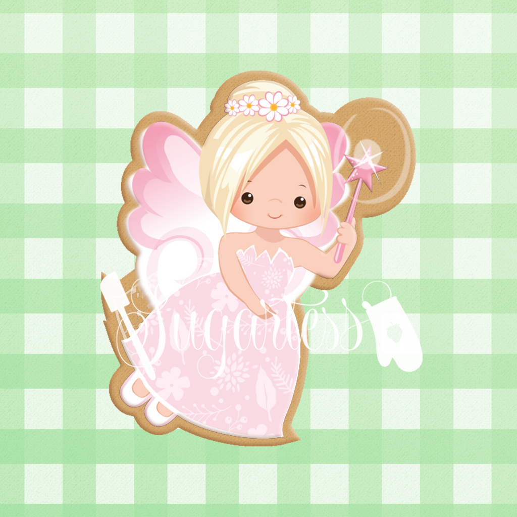 Sugartess custom cookie cutter in shape of fairy with wand.