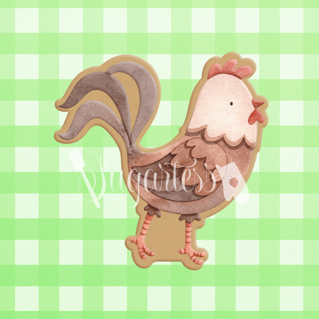Sugartess cookie cutter in shape of a farm rooster.