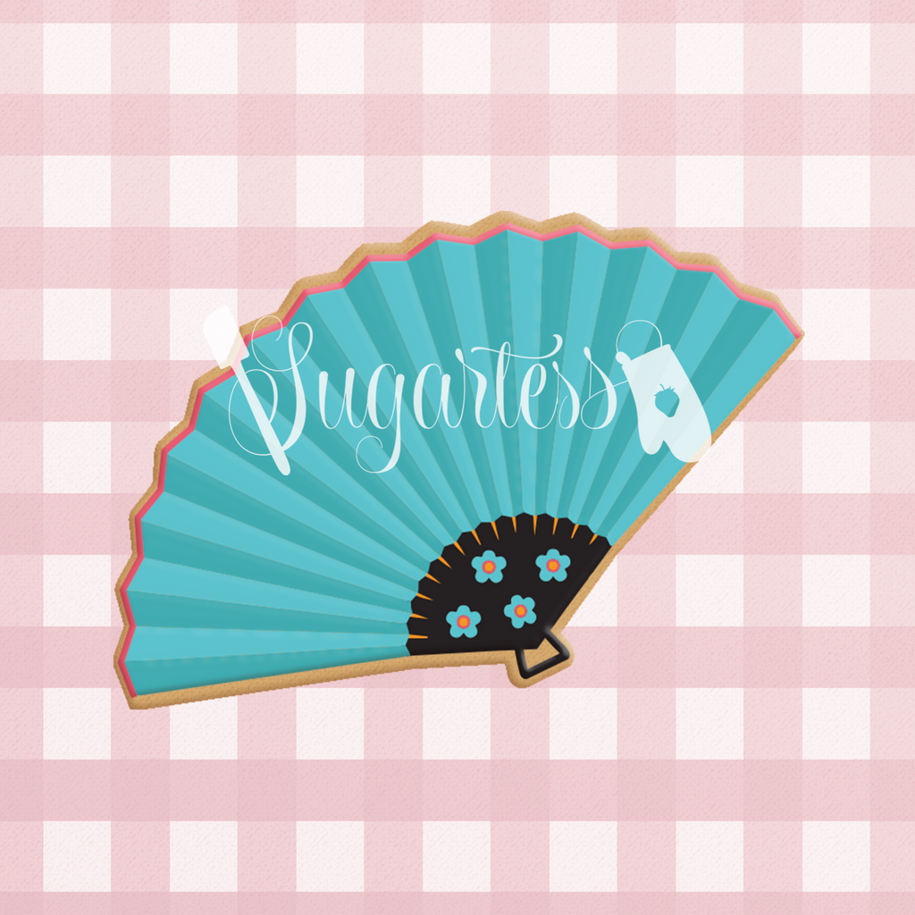Sugartess cookie cutter in shape of     Hand Fan. 3D printed from biodegradable  PLA plastic in different sizes ranging from 2 to 6 inches.